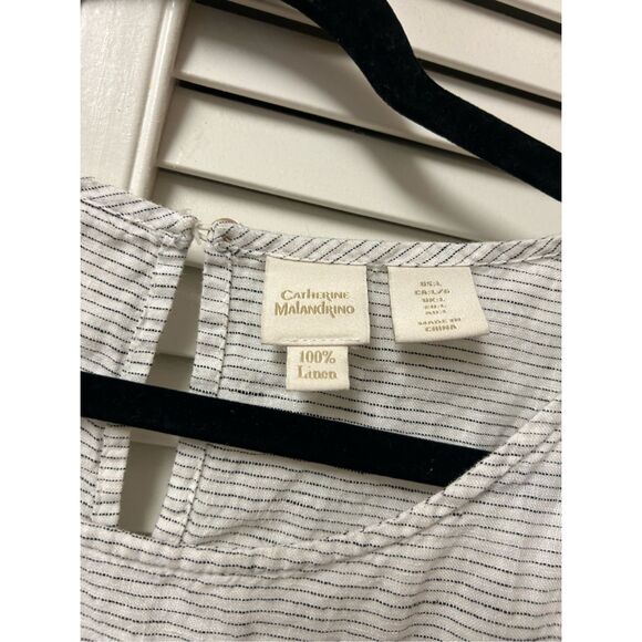 Catherine Malandrino 100% Linen Stripe Ruffle White Stripe Blouse, Sz Large + - Picture 7 of 8